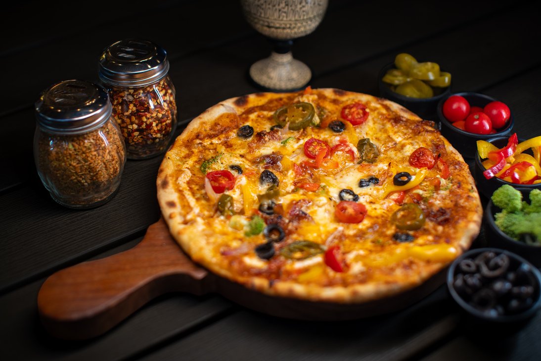 Vegetable-loaded Smoke Woods Special pizza